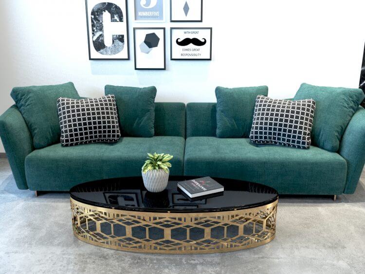 Mẫu bàn sofa với chân cắt laser inox mạ vàng